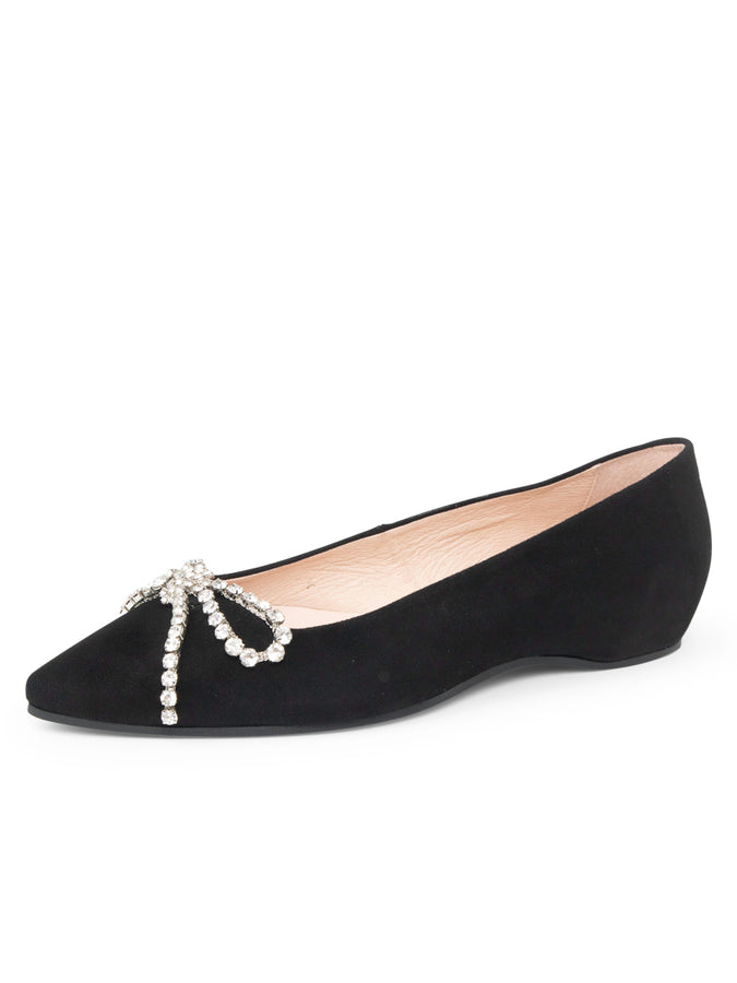 patricia green Patricia Green Women’s Bella Crystal Bow Flat in Black Suede