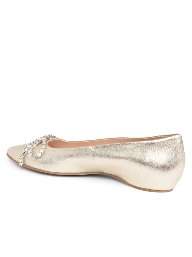 Patricia Green Patricia Green Women’s Bella Crystal Bow Flat In Gold Leather