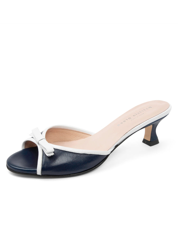 patricia green Patricia Green Women’s Bettye Peep Toe Kitten Heel in Navy/White