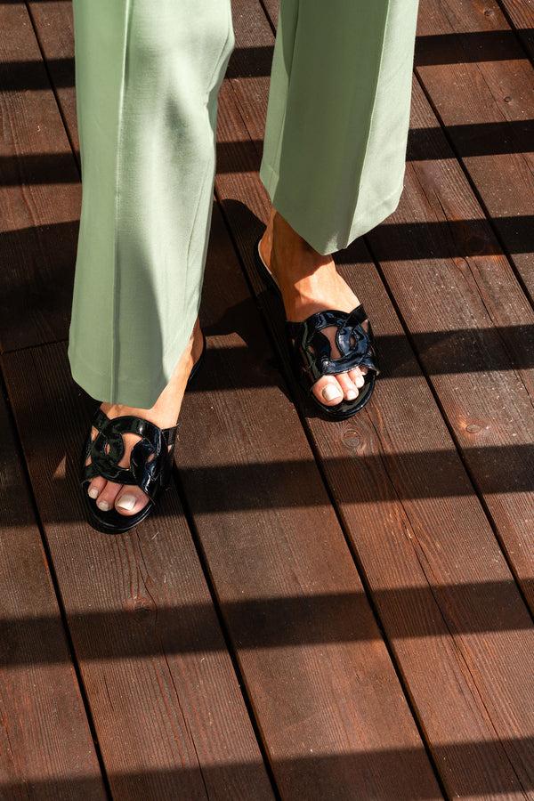 Patricia Green Patricia Green Women’s Boca Slip-On Sandal In Black Patent