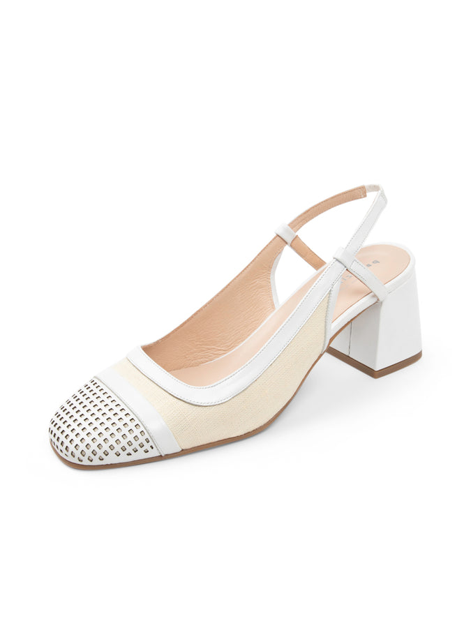 patricia green Patricia Green Women’s Brooks Perforated Slingback Block Heel in Natural/White