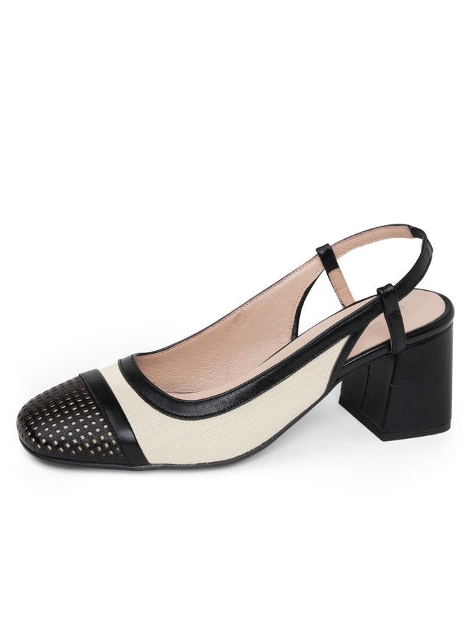 patricia green Patricia Green Women’s Brooks Perforated Slingback Block Heel in Natural/Black