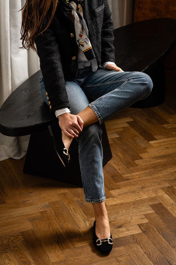 Patricia Green Patricia Green Women’s Cannes Crystal Horsebit Flat In Black Suede