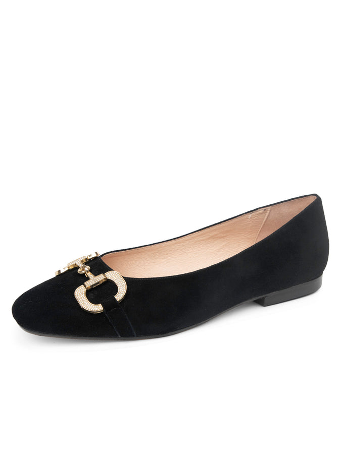patricia green Patricia Green Women’s Cannes Crystal Horsebit Flat in Black Suede