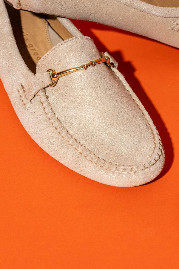 Patricia Green Patricia Green Women’s Caroline Horsebit Driver In Gold Suede