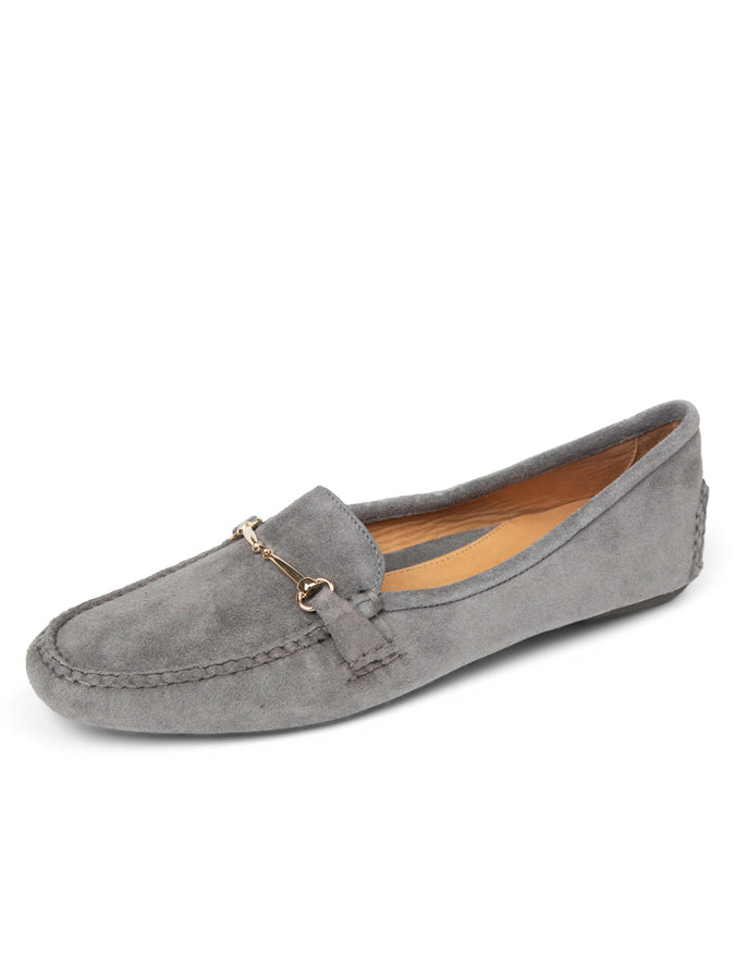 patricia green Patricia Green Women’s Caroline Horsebit Driver in Grey Suede