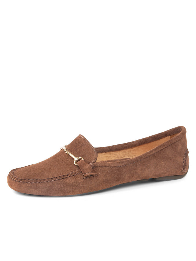patricia green Patricia Green Women’s Caroline Horsebit Driver in Chocolate Suede