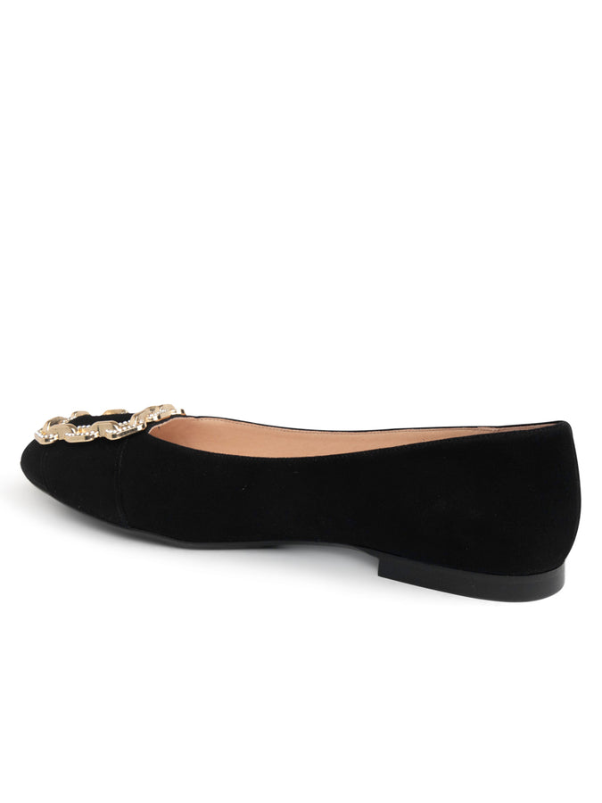 Patricia Green Patricia Green Women’s Celine Chain Link Embellished Flat In Black Suede