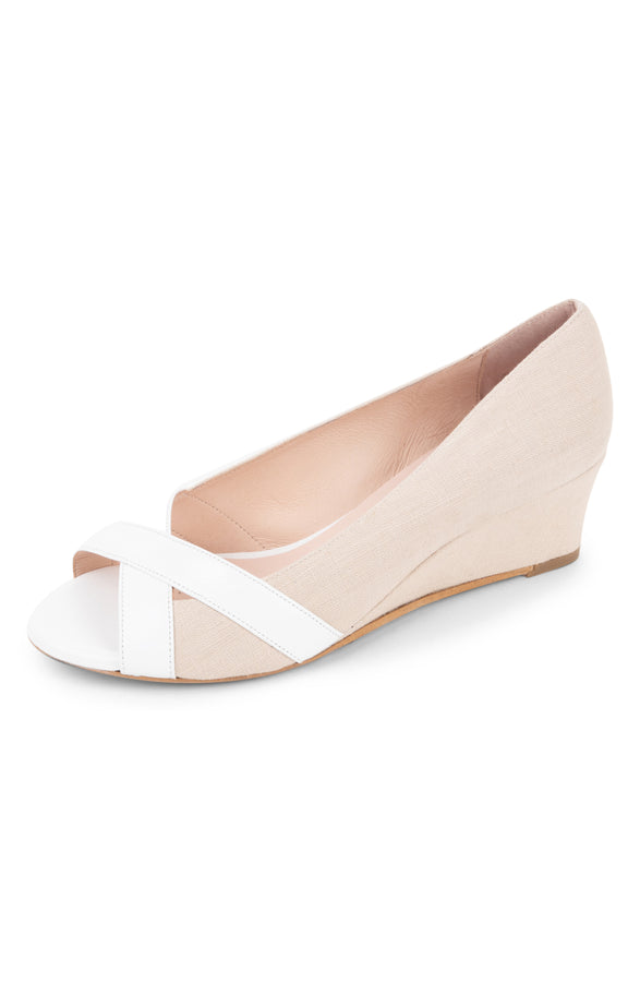 patricia green Patricia Green Women’s Como Peep Toe Wedge in Natural/White