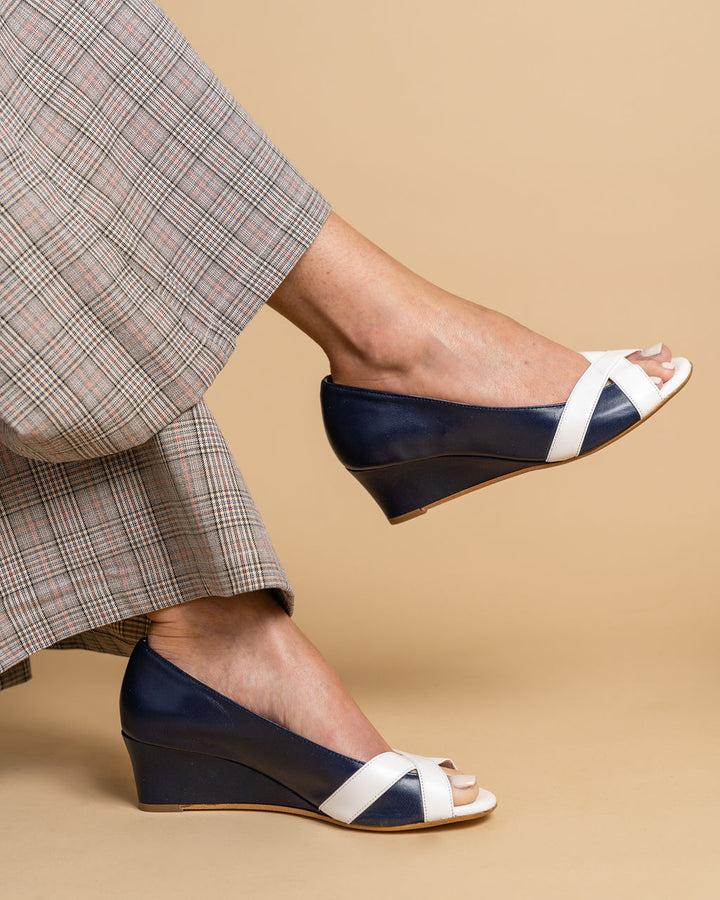 Patricia Green Patricia Green Women’s Como Peep Toe Wedge In Navy/White