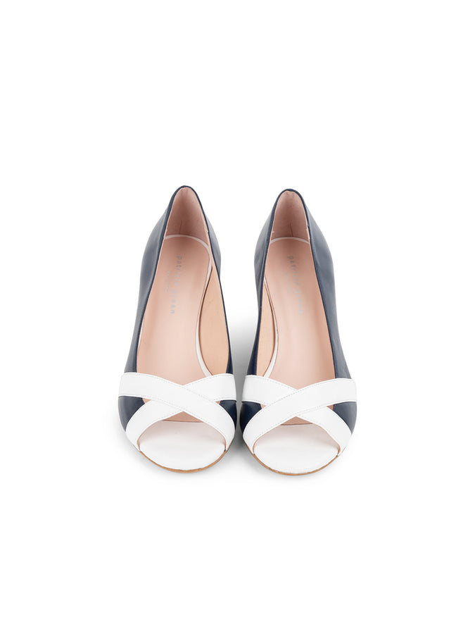 Patricia Green Patricia Green Women’s Como Peep Toe Wedge In Navy/White
