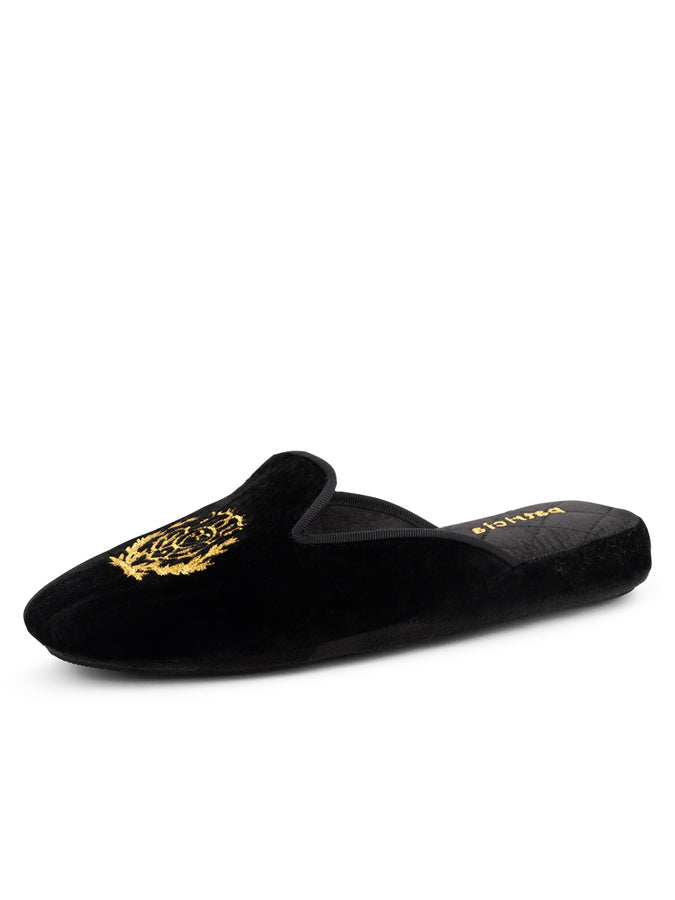 patricia green Patricia Green Women’s Diana Embroidered Velvet Slipper in Black