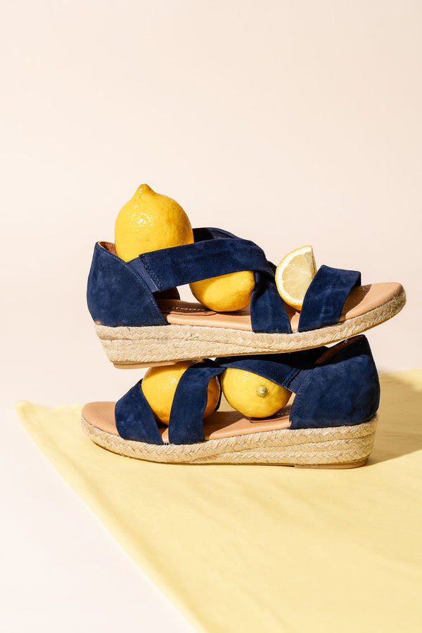 Patricia Green Patricia Green Women’s Eliza Criss-Cross Elastic Espadrille Sandal In Navy Suede