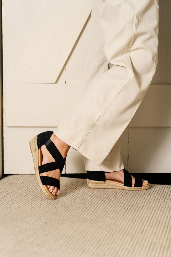 Patricia Green Patricia Green Women’s Eliza Criss-Cross Elastic Espadrille Sandal In Black Suede