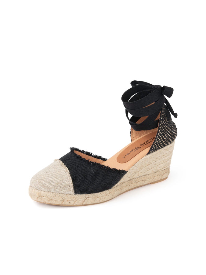 patricia green Patricia Green Women’s Elle Cap Toe Lace Up Espadrille in Black/natural