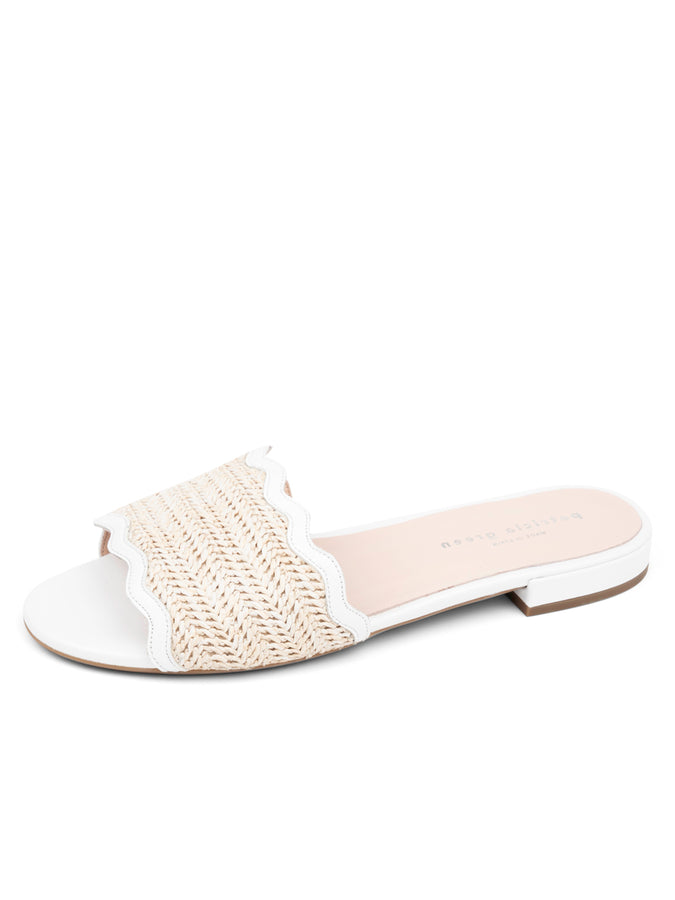 patricia green Patricia Green Women’s Emma Scalloped Raffia Flat Sandal in White
