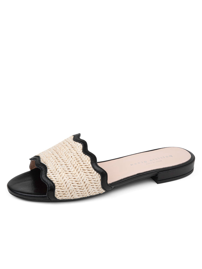 patricia green Patricia Green Women’s Emma Scalloped Raffia Flat Sandal in Black