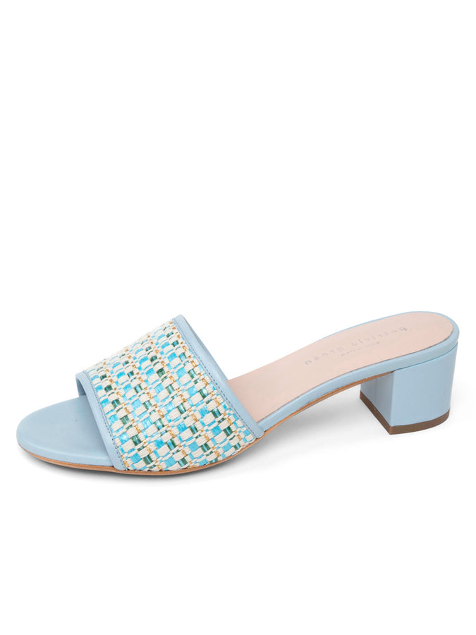 patricia green Patricia Green Women’s Harper Raffia Block Heel Sandal in Sky Blue