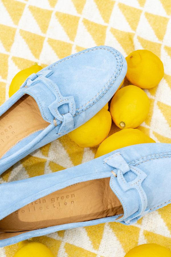 Patricia Green Patricia Green Women’s Jane Stitched Snaffle Driver In French Blue Suede