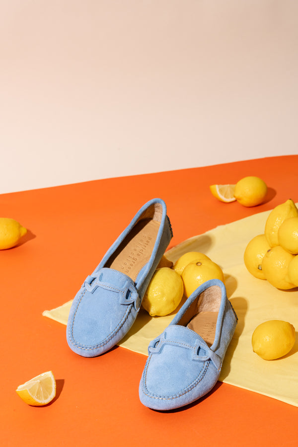 Patricia Green Patricia Green Women’s Jane Stitched Snaffle Driver In French Blue Suede