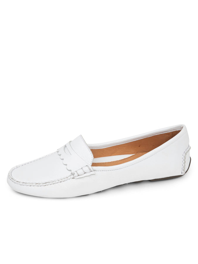 patricia green Patricia Green Women’s Janet Scalloped Penny Loafer Driving Shoe in White