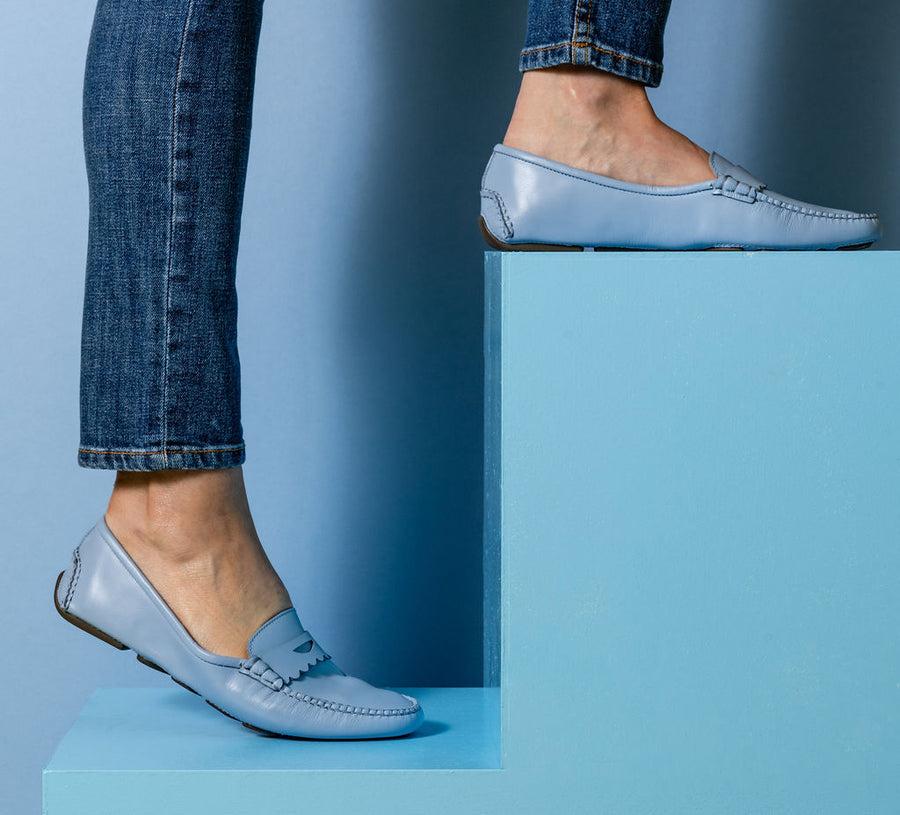 Patricia Green Patricia Green Women’s Janet Scalloped Penny Loafer Driving Shoe In French Blue