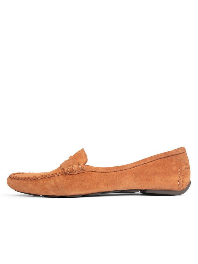 Patricia Green Patricia Green Women’s Janet Scalloped Penny Loafer Driving Shoe In Cognac Suede