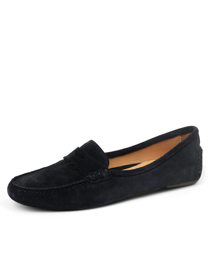 patricia green Patricia Green Women’s Janet Scalloped Penny Loafer Driving Shoe in Black Suede