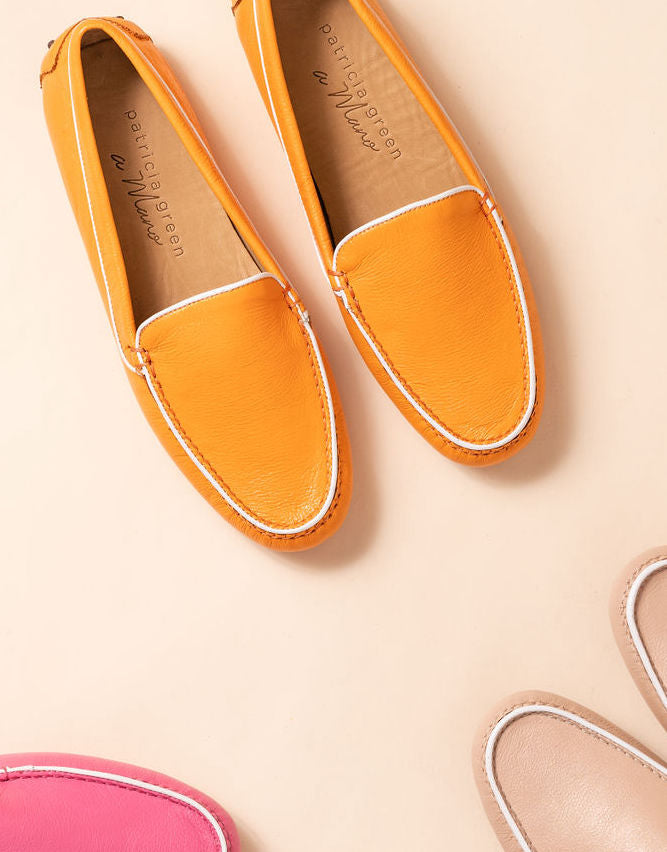 Patricia Green Patricia Green Women’s Jill Piped Driving Moccasin In Tangerine