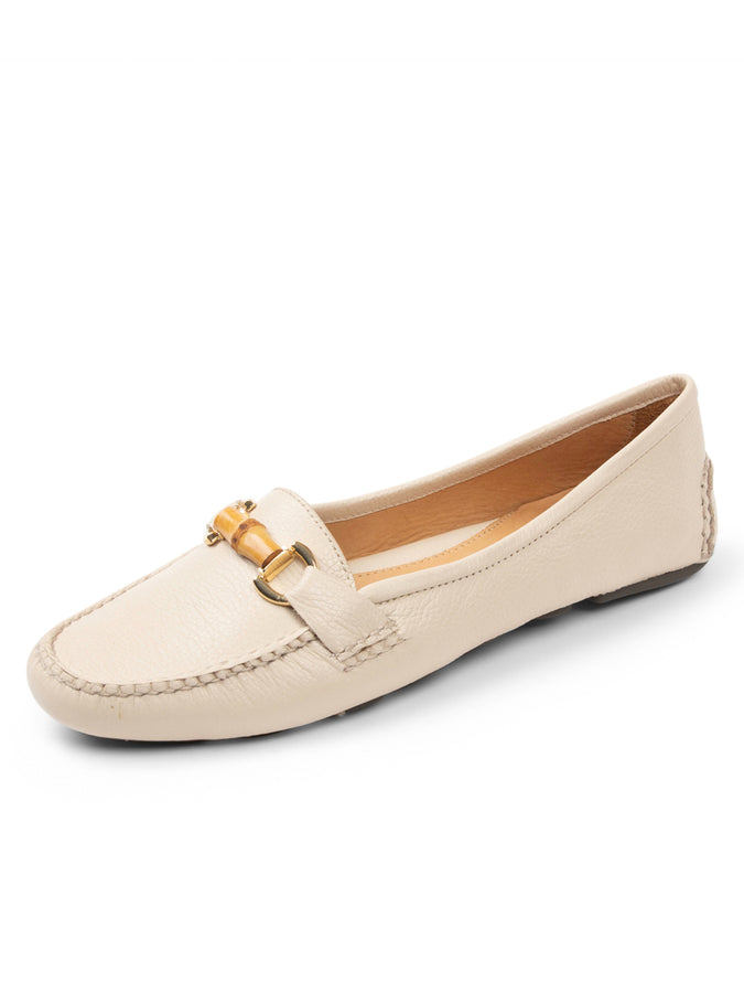 patricia green Patricia Green Women’s Jillian Bamboo Horsebit Driver in Cream Leather