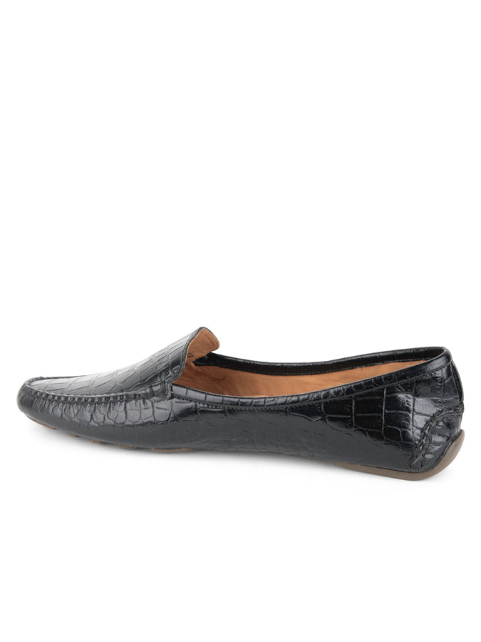 Patricia Green Patricia Green Women’s Jillian Driving Moccasin In Crocodile In Black Crocodile