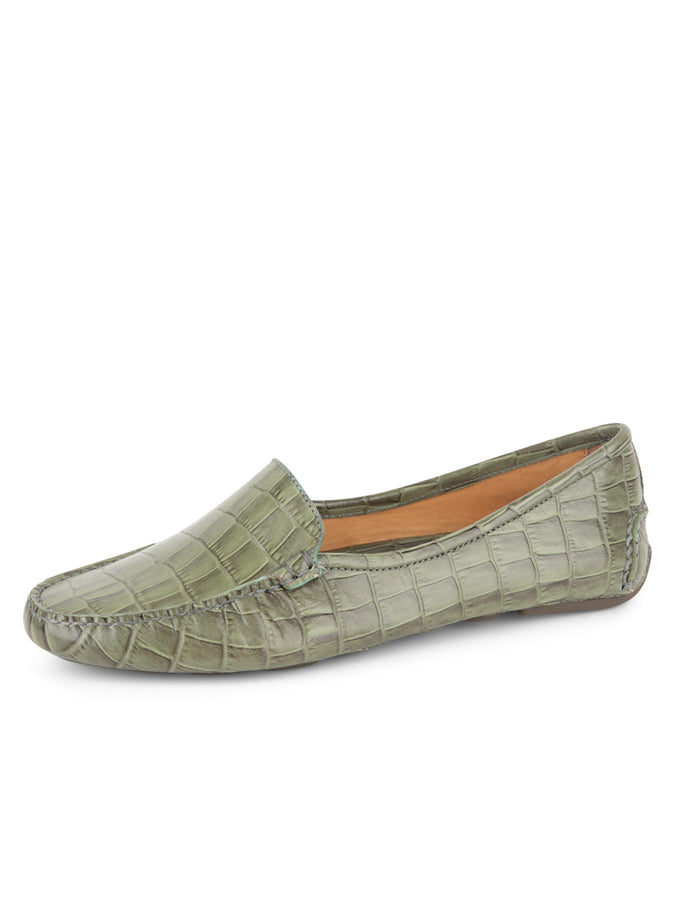 patricia green Patricia Green Women’s Jillian Driving Moccasin in Crocodile in Olive Crocodile