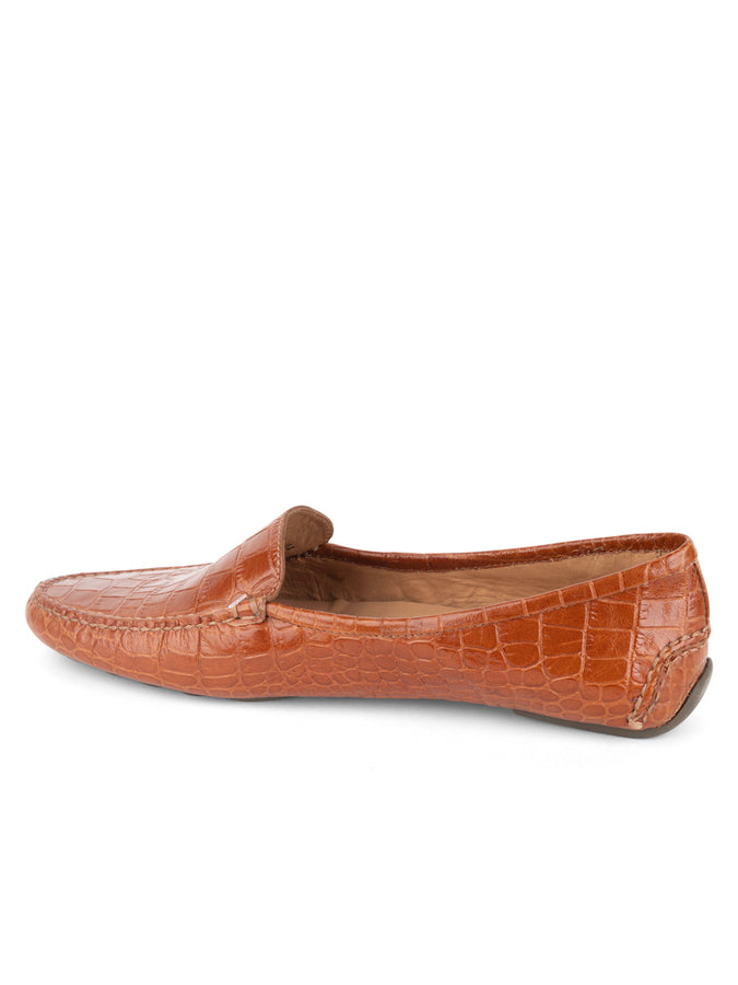 Patricia Green Patricia Green Women’s Jillian Driving Moccasin In Crocodile In Cognac Crocodile