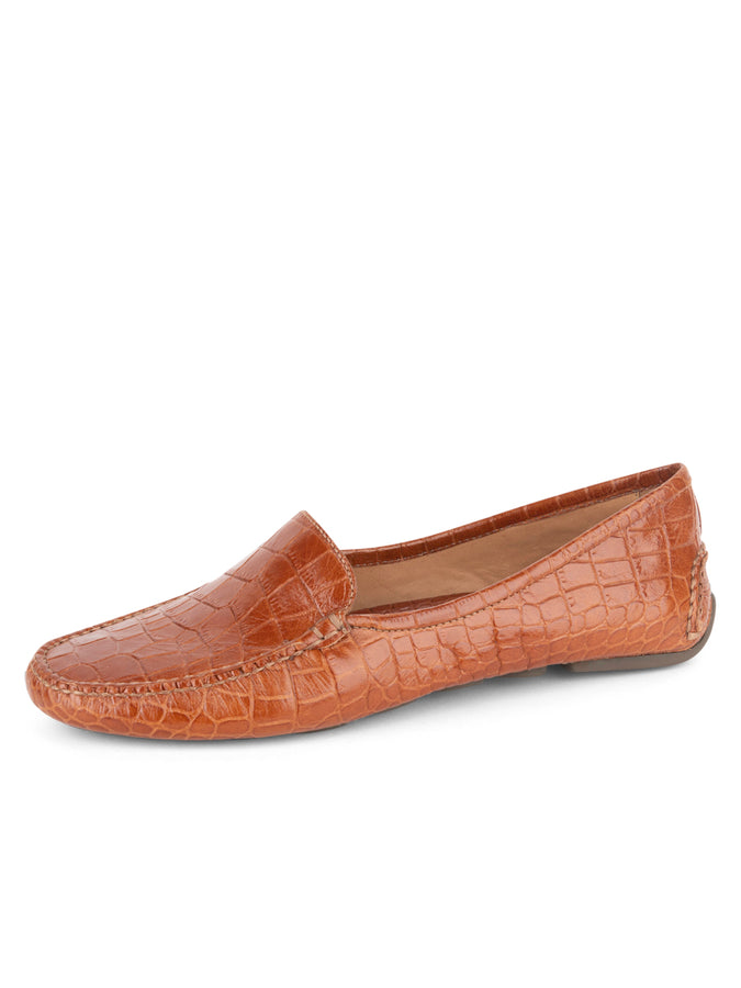 patricia green Patricia Green Women’s Jillian Driving Moccasin in Crocodile in Cognac Crocodile