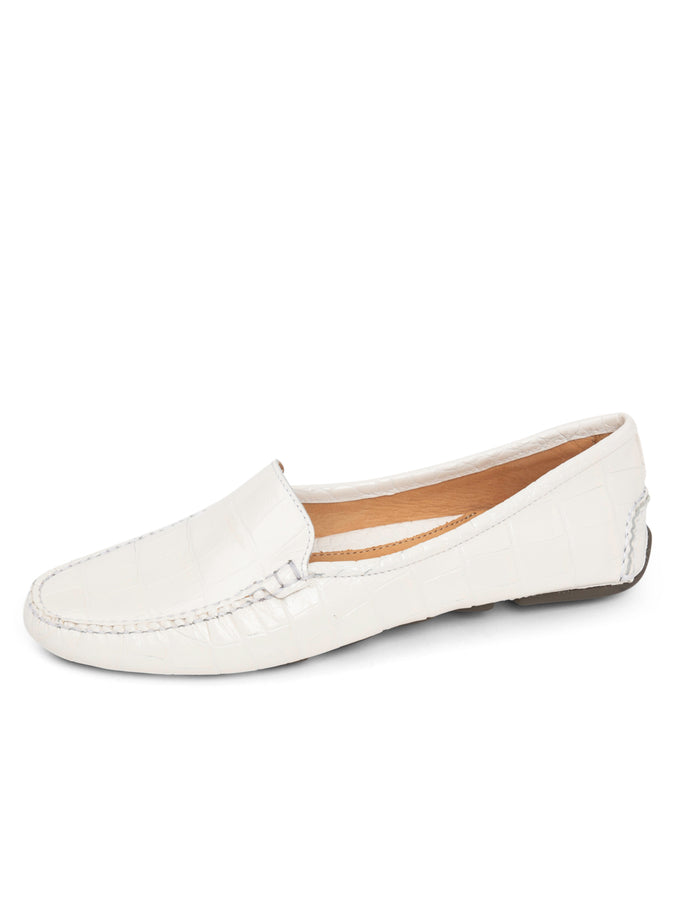 patricia green Patricia Green Women’s Jillian Driving Moccasin in Crocodile in Bone Crocodile