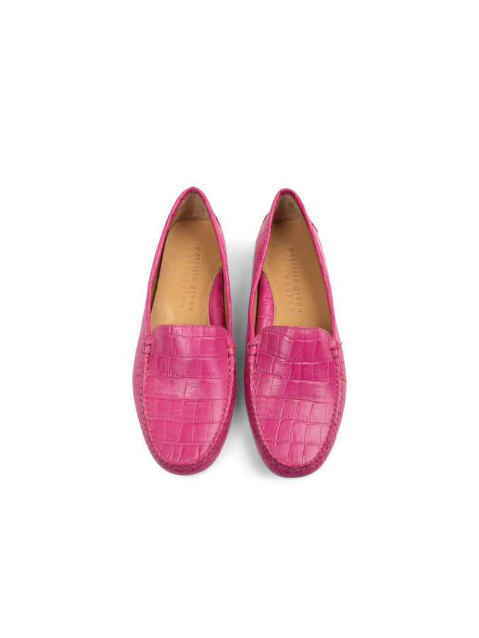 Patricia Green Patricia Green Women’s Jillian Driving Moccasin In Crocodile In Hot Pink Crocodile