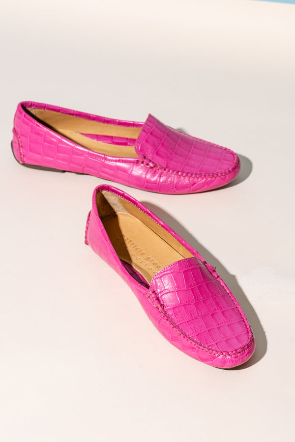 Patricia Green Patricia Green Women’s Jillian Driving Moccasin In Crocodile In Hot Pink Crocodile
