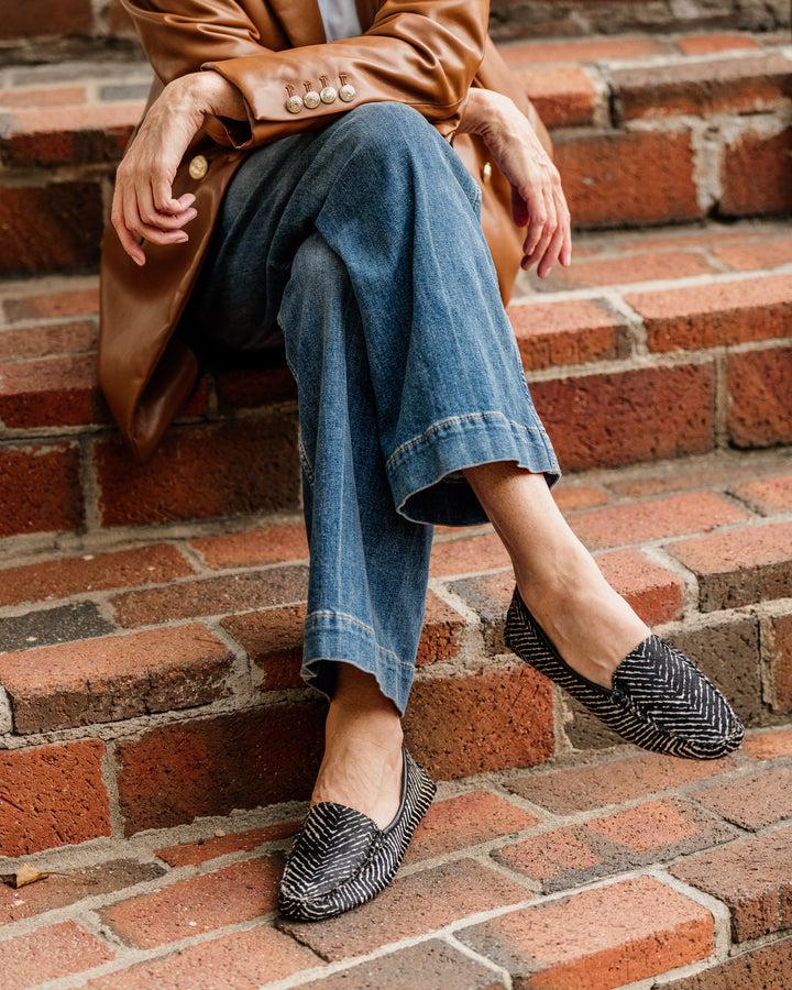 Patricia Green Patricia Green Women’s Jillian Driving Moccasin In Haircalf In Black & White Herringbone Haircalf