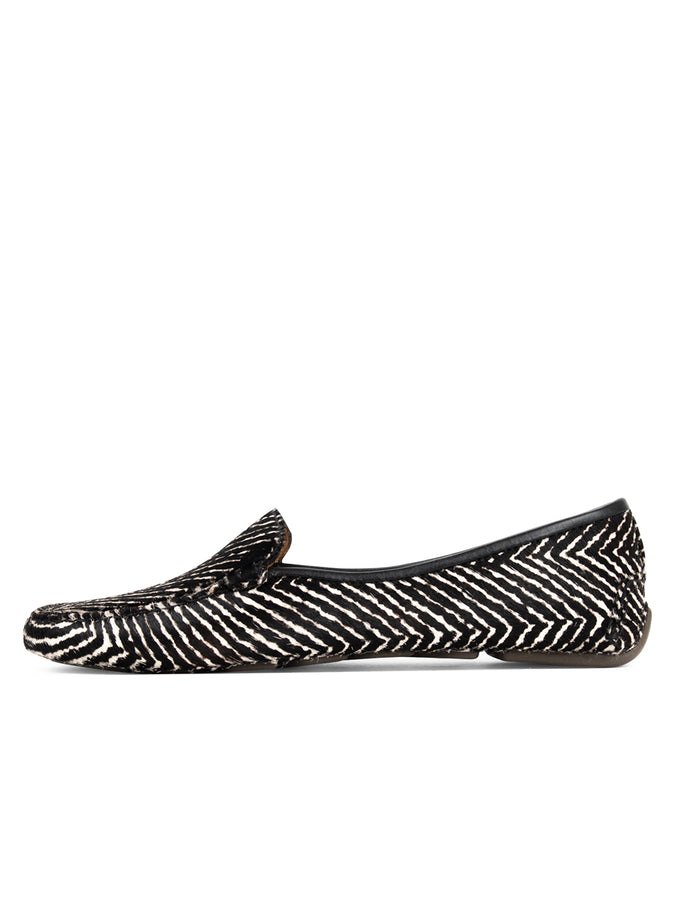 Patricia Green Patricia Green Women’s Jillian Driving Moccasin In Haircalf In Black & White Herringbone Haircalf