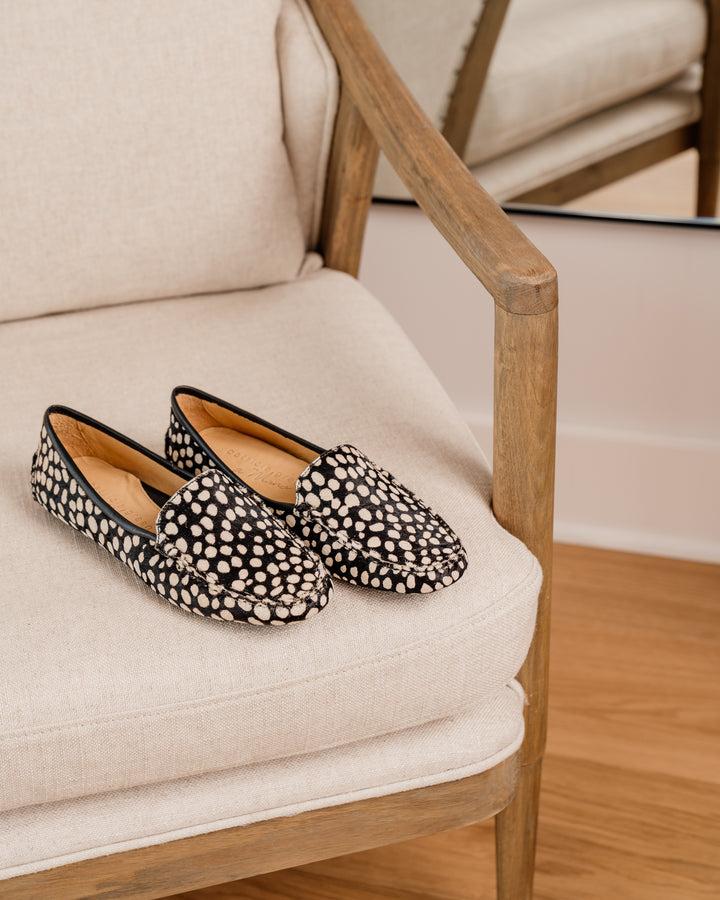 Patricia Green Patricia Green Women’s Jillian Driving Moccasin In Haircalf In Black & White Spotted