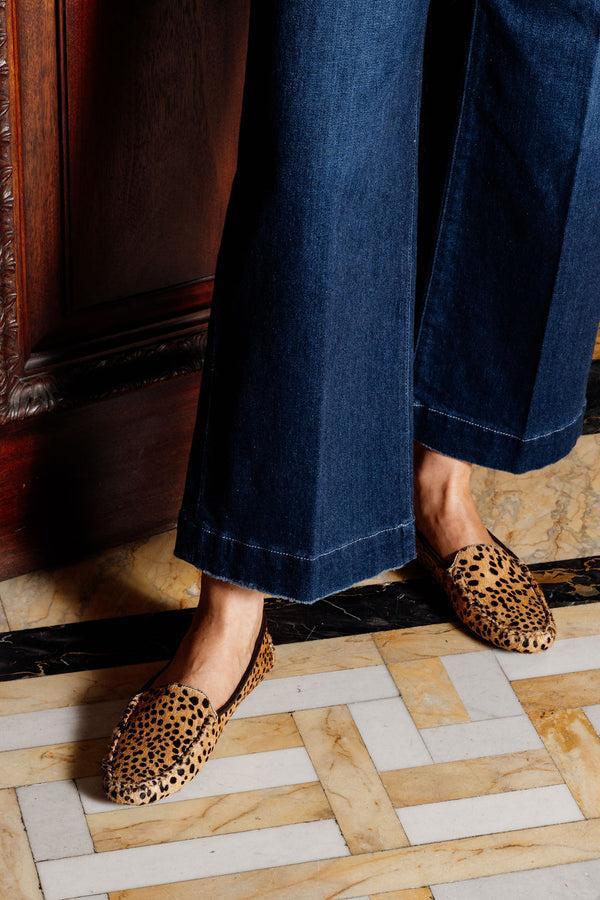 Patricia Green Patricia Green Women’s Jillian Driving Moccasin In Haircalf In Tan & Black Spotted