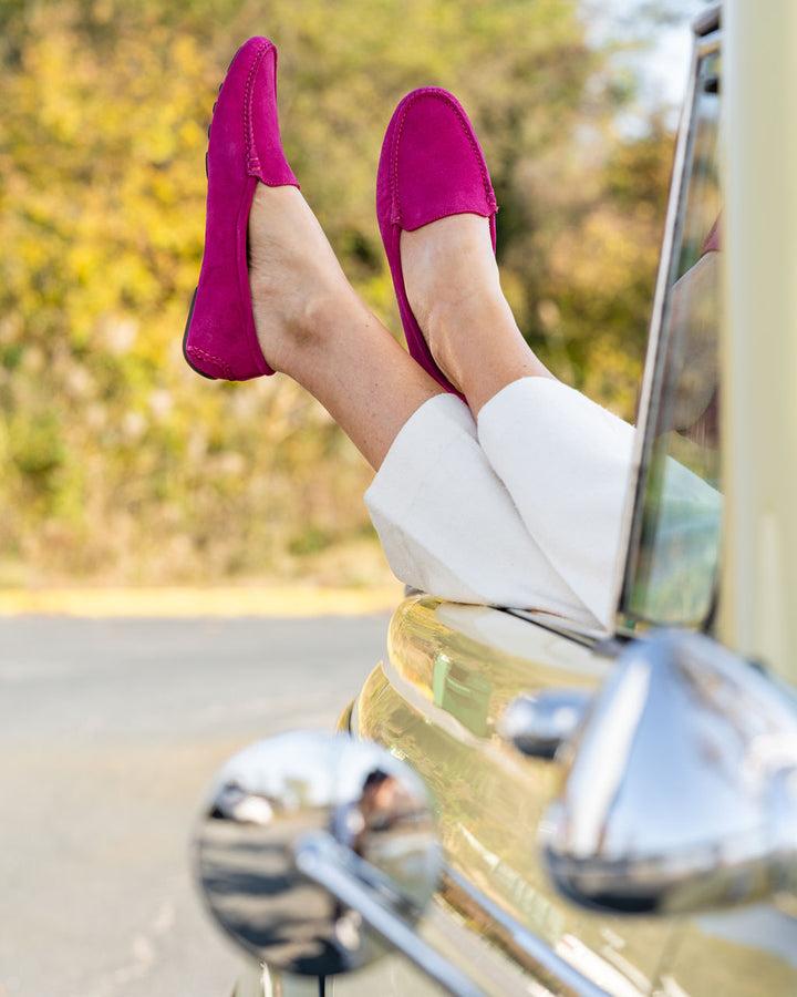 Patricia Green Patricia Green Women’s Jillian Driving Moccasin In Suede In Magenta