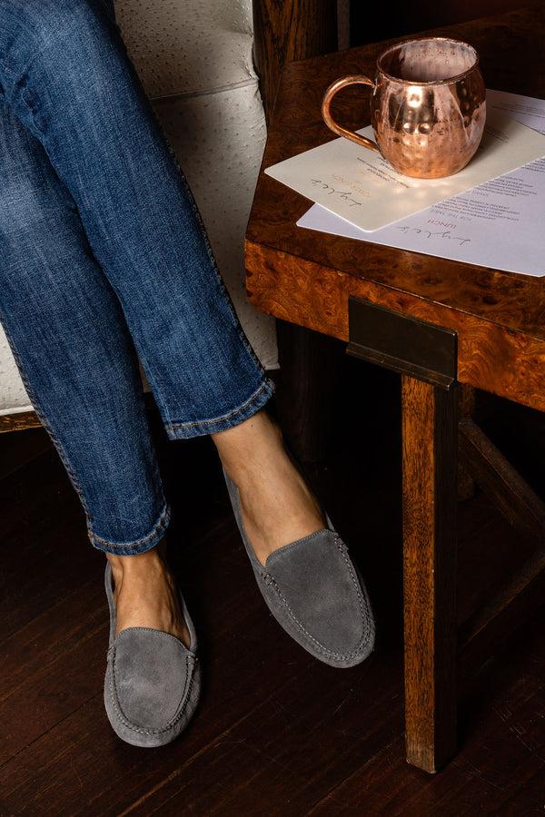Patricia Green Patricia Green Women’s Jillian Driving Moccasin In Suede In Grey Suede