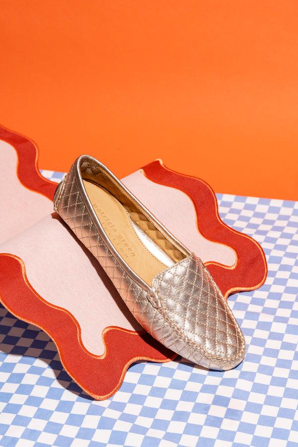 Patricia Green Patricia Green Women’s Jillian Quilted Driving Moccasin In Gold Leather