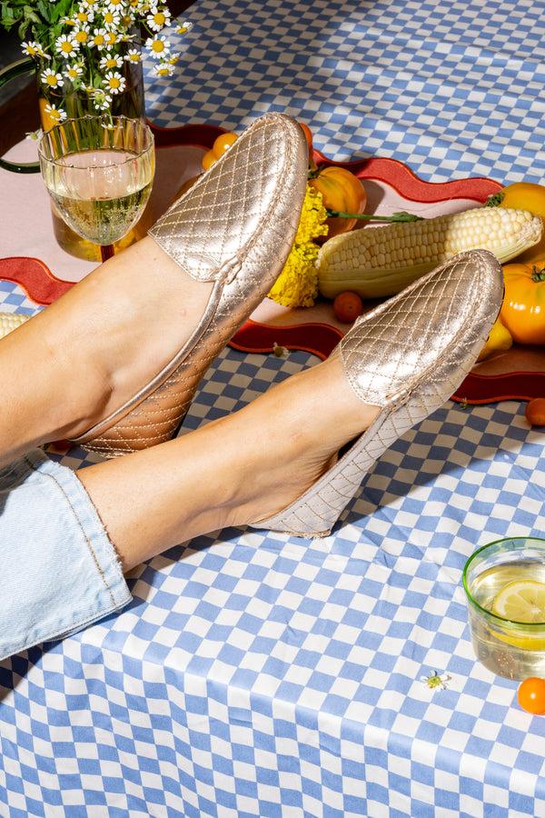 Patricia Green Patricia Green Women’s Jillian Quilted Driving Moccasin In Gold Leather