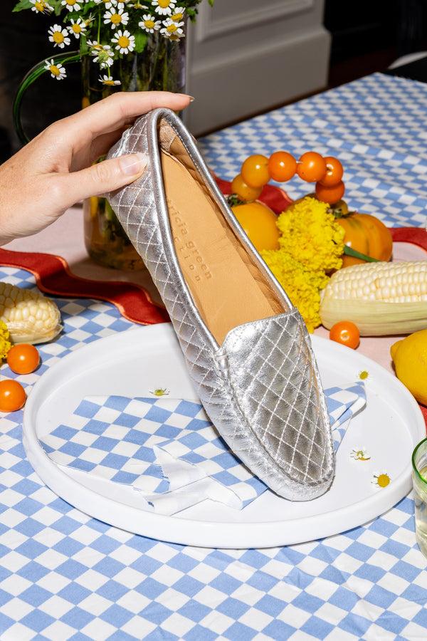 Patricia Green Patricia Green Women’s Jillian Quilted Driving Moccasin In Silver Leather