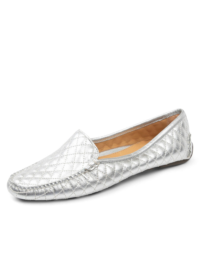 patricia green Patricia Green Women’s Jillian Quilted Driving Moccasin in Silver Leather