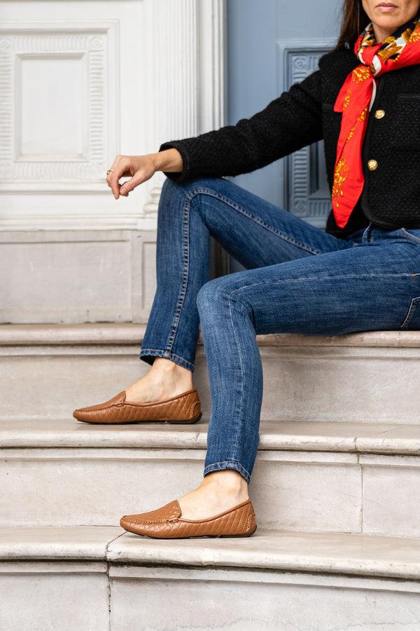 Patricia Green Patricia Green Women’s Jillian Quilted Driving Moccasin In Cognac Leather