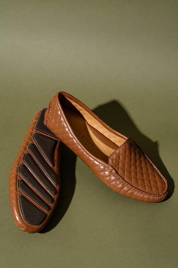 Patricia Green Patricia Green Women’s Jillian Quilted Driving Moccasin In Cognac Leather