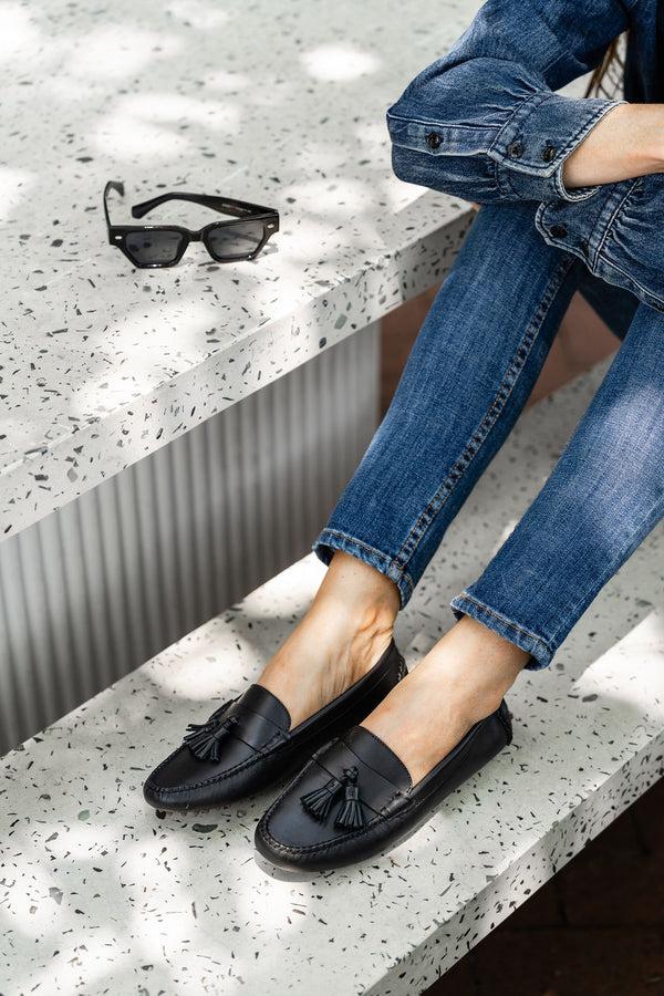 Patricia Green Patricia Green Women’s Jordan Tassel Driver In Black Leather